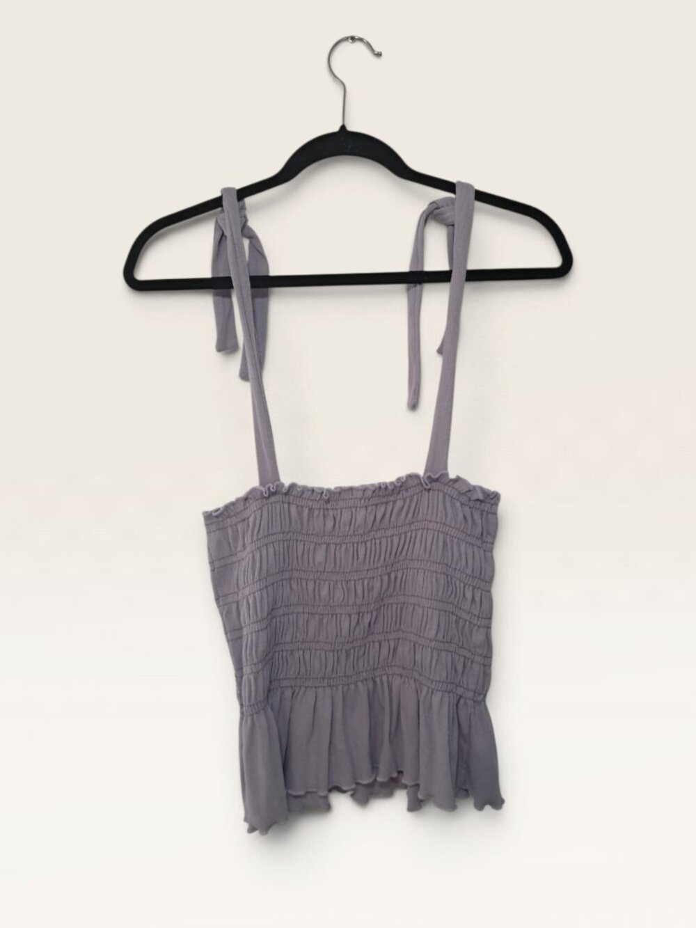 Altard State Large Slate Blue Ribbed Smocked Tie Strap Peplum Crop Top USA